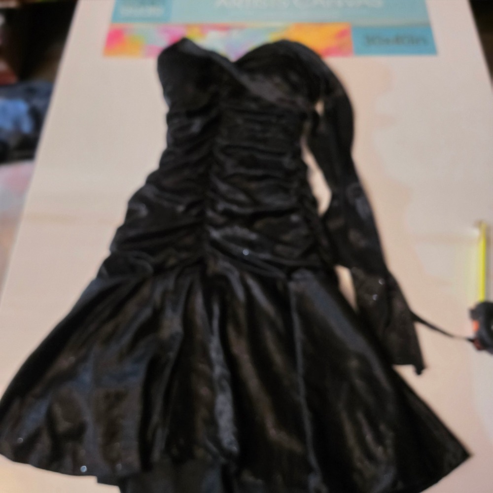 Ruby Rox Womens Black Satin Ruched Halter Cocktail Dress Glitter Swirl Small